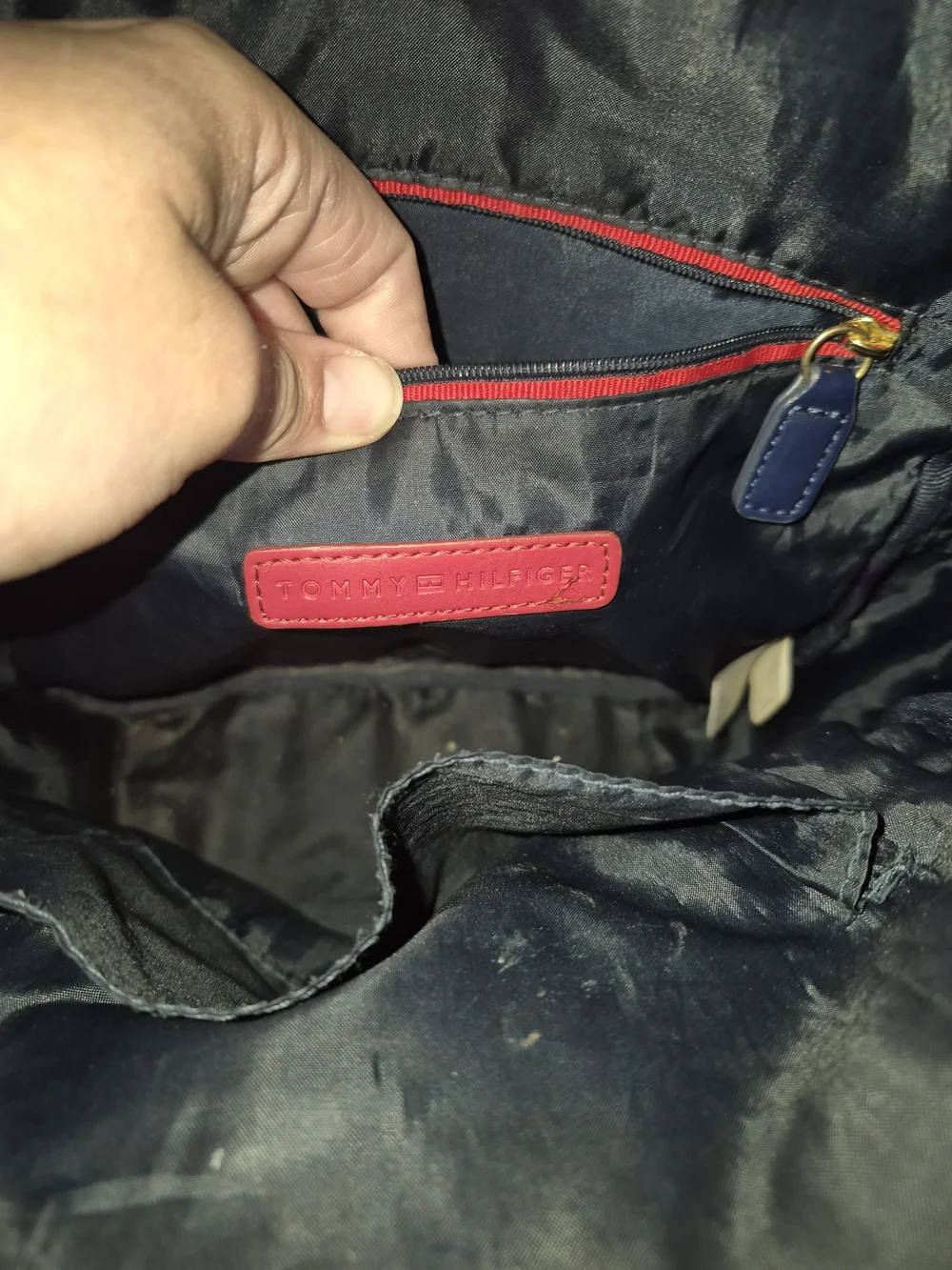 Tommy Hilfiger Navy and Beige Monogram Mini Backpack